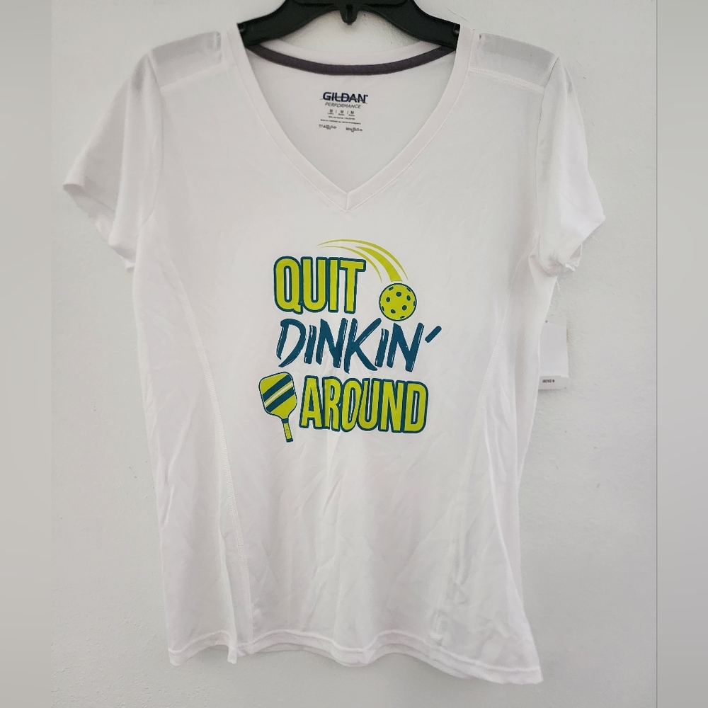 White Graphic Tee with Blue and Yellow Print
